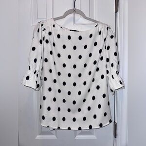 Ann Taylor White Blouse with Black Polka Dots